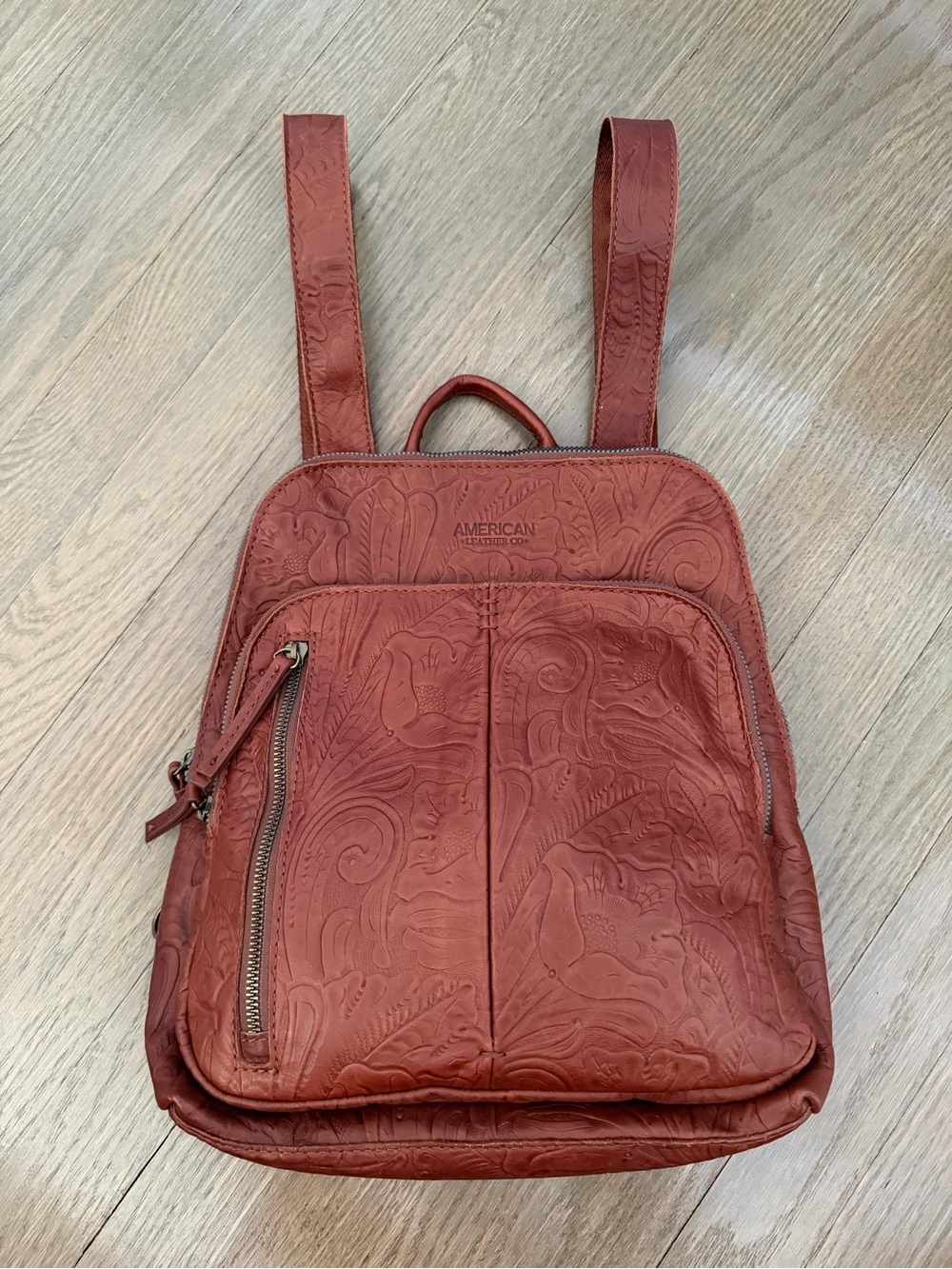 American Leather Co. Cleveland Tooled Brown Leather Backpack